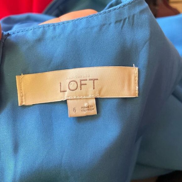 Loft Blue Eyelet Sleeveless Career Shift Dress Knee Length Size 6 Easter Work - Picture 6 of 8